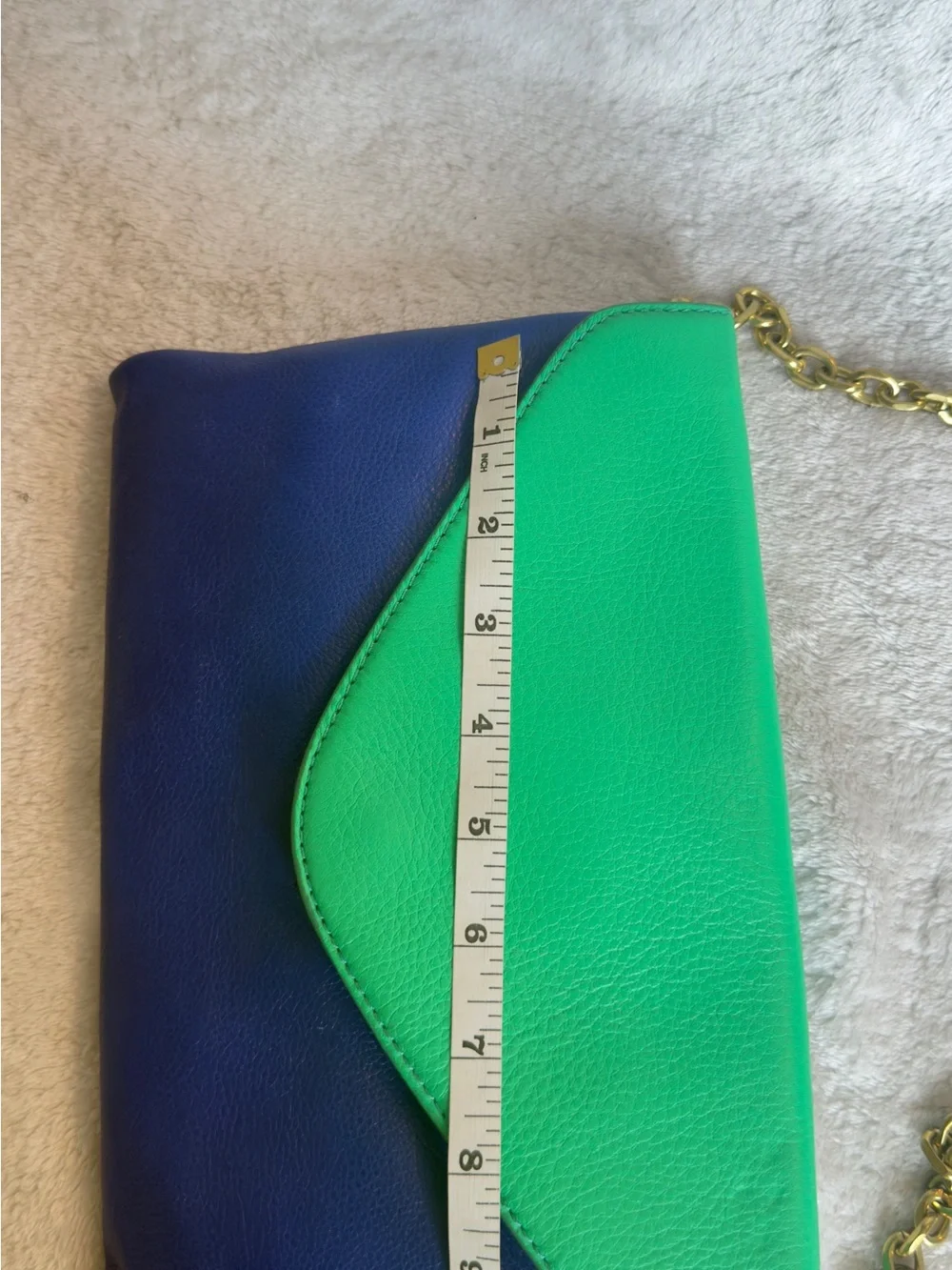 J.Crew Invitation Pebbled Leather Colorblock Envelope Clutch Chain Bag Blue Gree